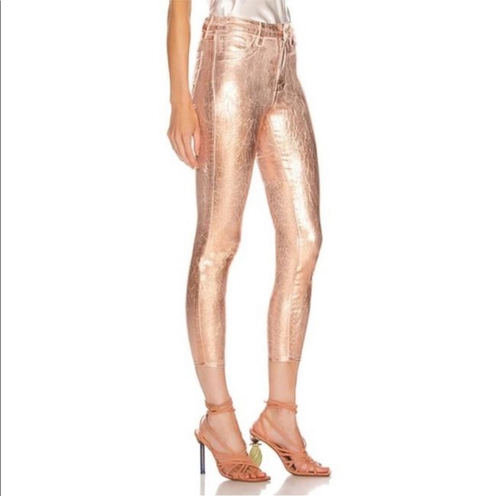 L'AGENCE Jeans Margot High Rise Skinny Gold Foil Skinny Pants 25 NWT - Picture 3 of 11